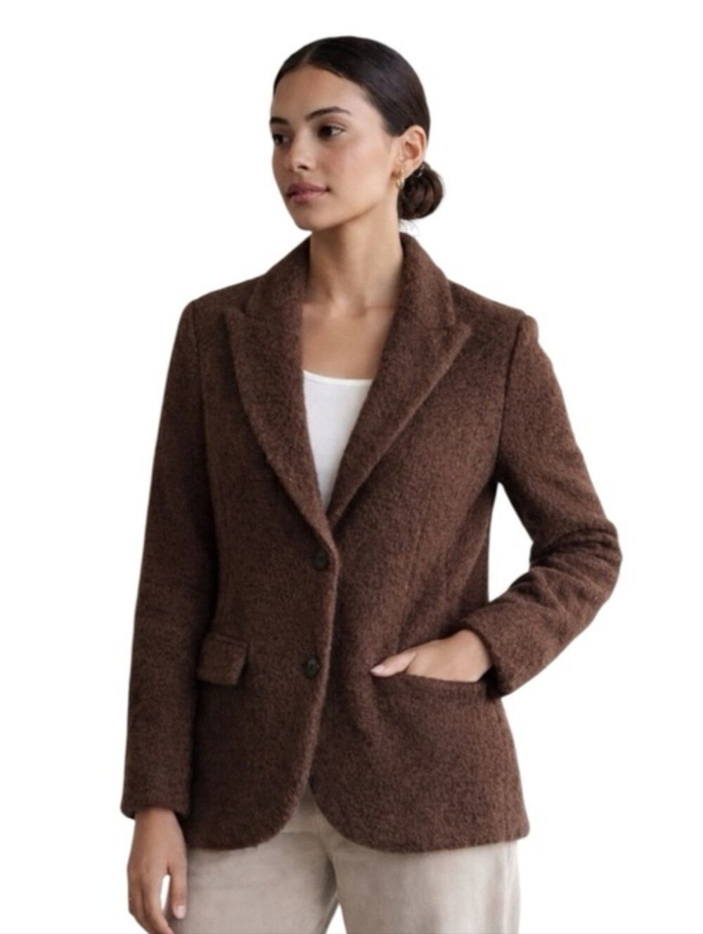 NWT Anthropologie Ellen Tracy Brown Boucle Lined Winter Car Coat Blazer Large